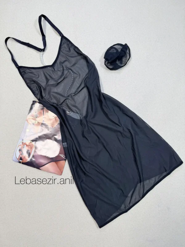 لباس خواب حریر شیشه ای مشکی مانکنی